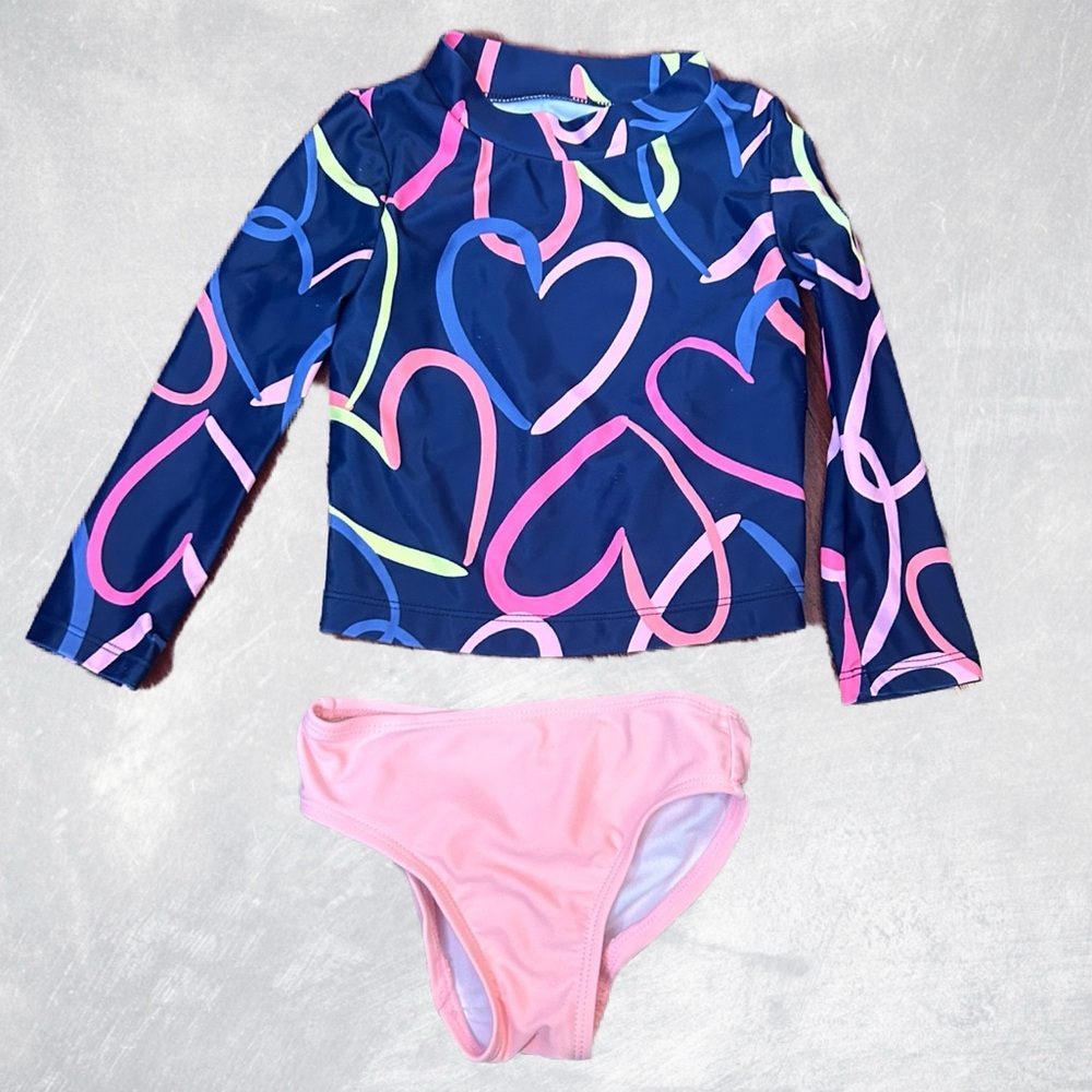 Navy and Pink 2 Piece Girls Swimsuit Size 2T